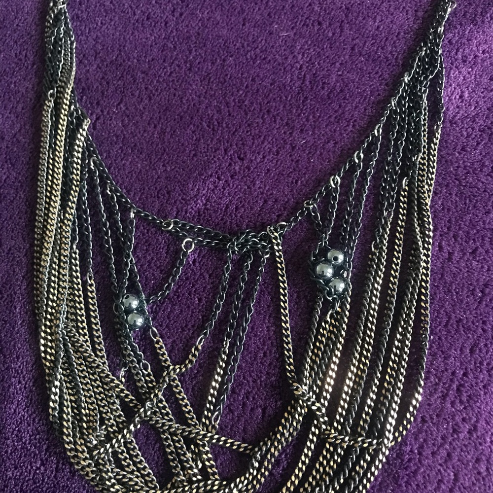 Layered Two-Tone Chain Fringe Necklace - Picture 2 of 2